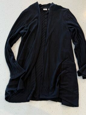 12/14 Chico's Zenergy Jacket Sweater Black Knit Open Front Long Sleeve Stretch C